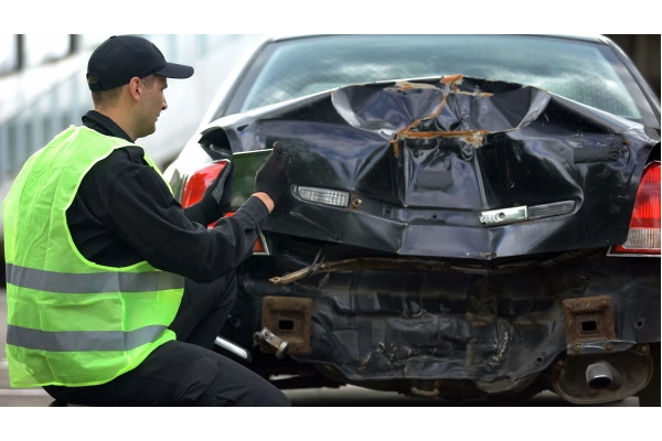 Polizei an unfallstelle mit Tablet