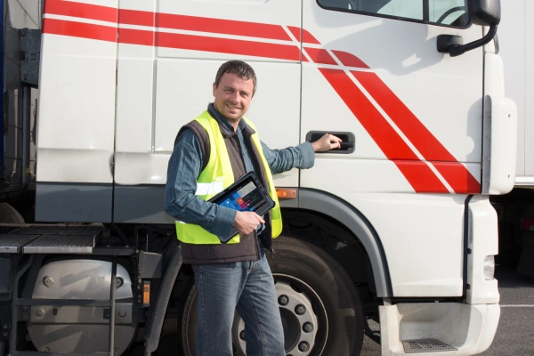 LKW Fahrer mit Tablet